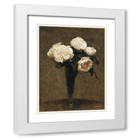 Vintage Floral Vase White Modern Wood Framed Art Print with Double Matting by Stellar Design Studio