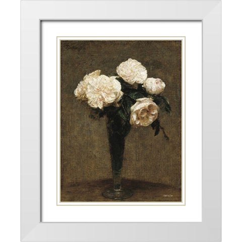 Vintage Floral Vase White Modern Wood Framed Art Print with Double Matting by Stellar Design Studio