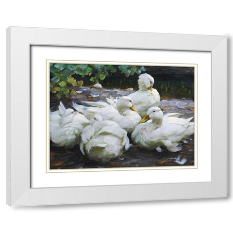 Ducks by the Lake 2 White Modern Wood Framed Art Print with Double Matting by Stellar Design Studio