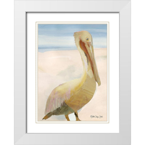 Pelican 1 White Modern Wood Framed Art Print with Double Matting by Stellar Design Studio