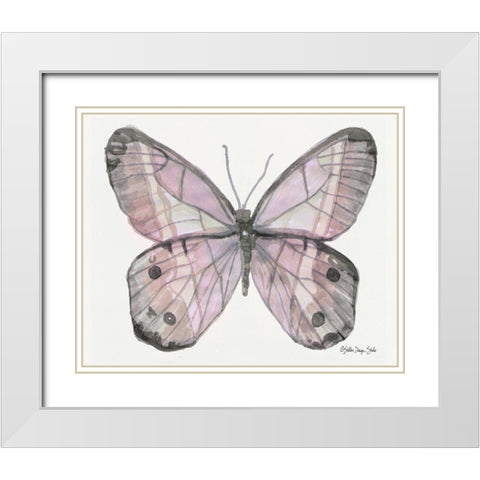Butterfly 5 White Modern Wood Framed Art Print with Double Matting by Stellar Design Studio