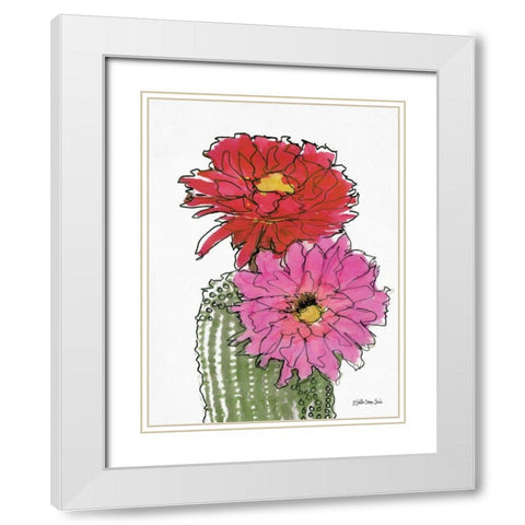 Cactus Flower 1   White Modern Wood Framed Art Print with Double Matting by Stellar Design Studio