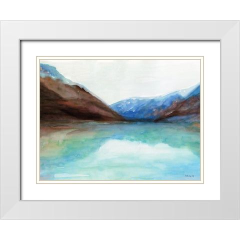 Mountain Lake 6 White Modern Wood Framed Art Print with Double Matting by Stellar Design Studio