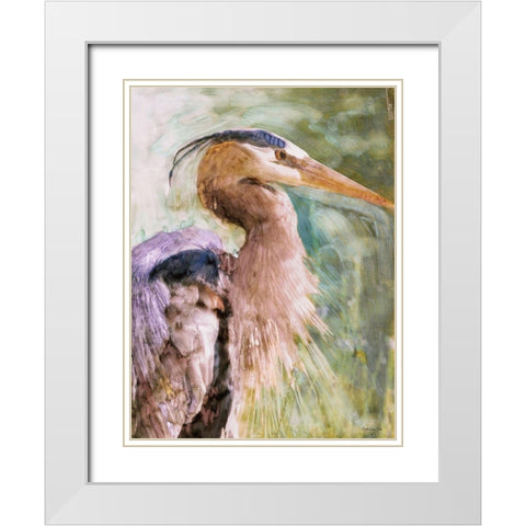 Blue Heron White Modern Wood Framed Art Print with Double Matting by Stellar Design Studio