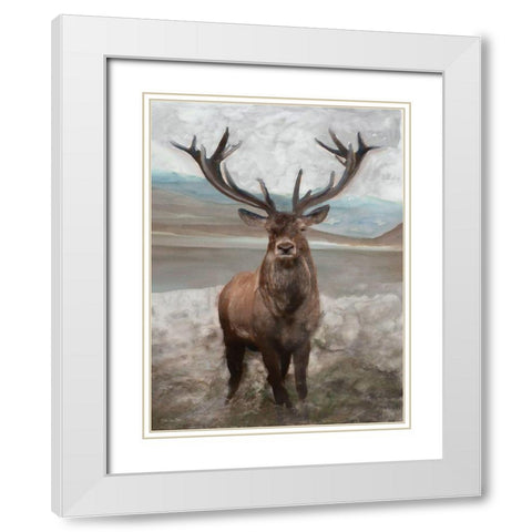 Grand Elk 1 White Modern Wood Framed Art Print with Double Matting by Stellar Design Studio