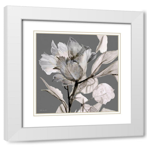 Floral in Gray 2 White Modern Wood Framed Art Print with Double Matting by Stellar Design Studio