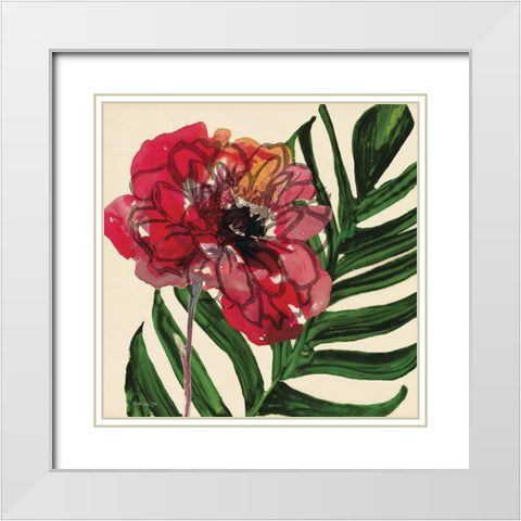 Tropical Floral 1 White Modern Wood Framed Art Print with Double Matting by Stellar Design Studio