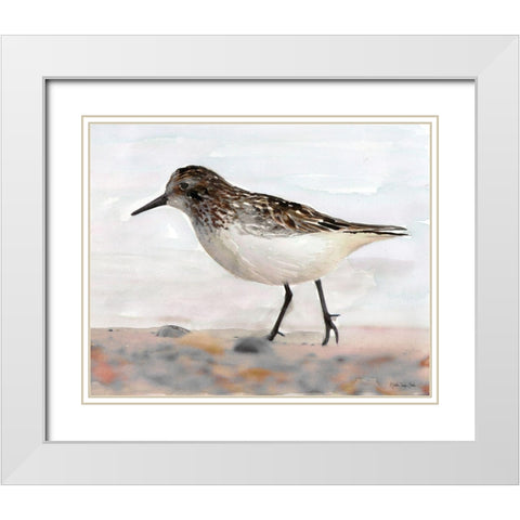 Sandpiper 2 White Modern Wood Framed Art Print with Double Matting by Stellar Design Studio