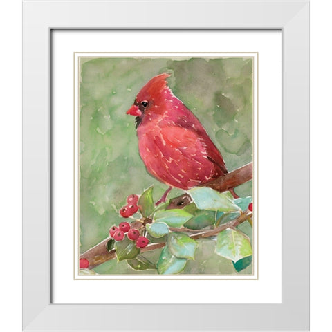 Cardinal 2 White Modern Wood Framed Art Print with Double Matting by Stellar Design Studio