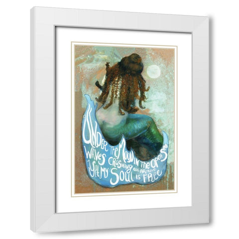 Under the Moon Mermaid White Modern Wood Framed Art Print with Double Matting by Stellar Design Studio