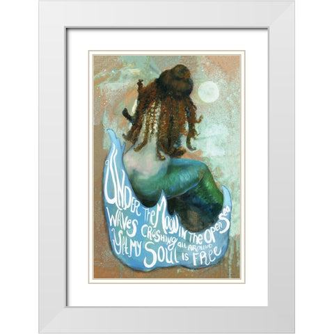 Under the Moon Mermaid White Modern Wood Framed Art Print with Double Matting by Stellar Design Studio