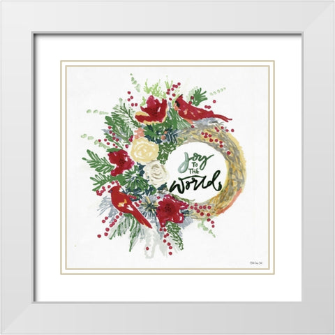 Joy to the World Wreath White Modern Wood Framed Art Print with Double Matting by Stellar Design Studio