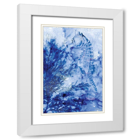 Ocean Blue Seahorse White Modern Wood Framed Art Print with Double Matting by Stellar Design Studio