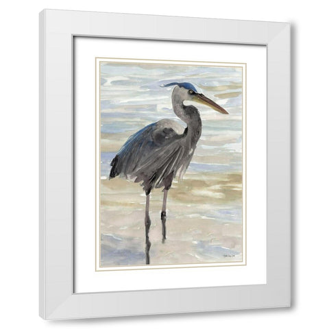 Heron in Water White Modern Wood Framed Art Print with Double Matting by Stellar Design Studio