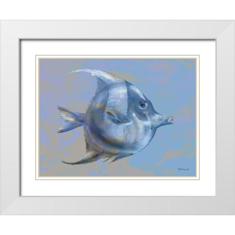 Blue Fish 1 White Modern Wood Framed Art Print with Double Matting by Stellar Design Studio