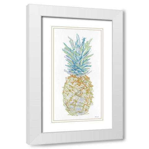 Sketchy Pineapple 1 White Modern Wood Framed Art Print with Double Matting by Stellar Design Studio