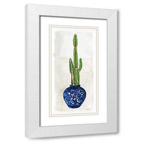 Cacti in Blue Pot 1   White Modern Wood Framed Art Print with Double Matting by Stellar Design Studio