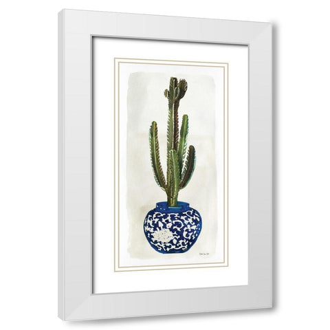 Cacti in Blue Pot 2    White Modern Wood Framed Art Print with Double Matting by Stellar Design Studio