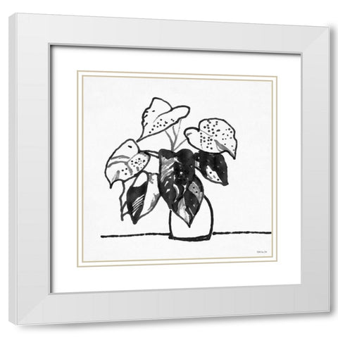 Urn with Plant White Modern Wood Framed Art Print with Double Matting by Stellar Design Studio