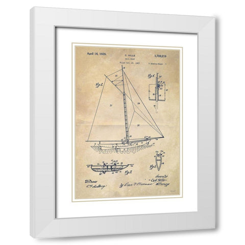 Sailboat Plan I White Modern Wood Framed Art Print with Double Matting by Stellar Design Studio