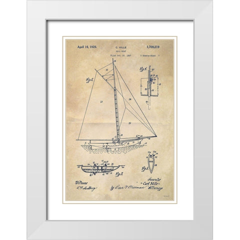 Sailboat Plan I White Modern Wood Framed Art Print with Double Matting by Stellar Design Studio