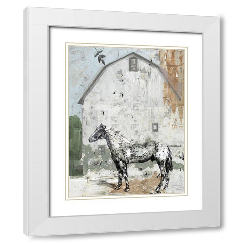 Barn with Horse White Modern Wood Framed Art Print with Double Matting by Stellar Design Studio