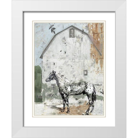 Barn with Horse White Modern Wood Framed Art Print with Double Matting by Stellar Design Studio