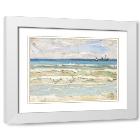 Crash Ashore II White Modern Wood Framed Art Print with Double Matting by Stellar Designs Studio