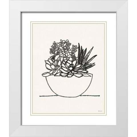 Succulent Basket I White Modern Wood Framed Art Print with Double Matting by Stellar Design Studio