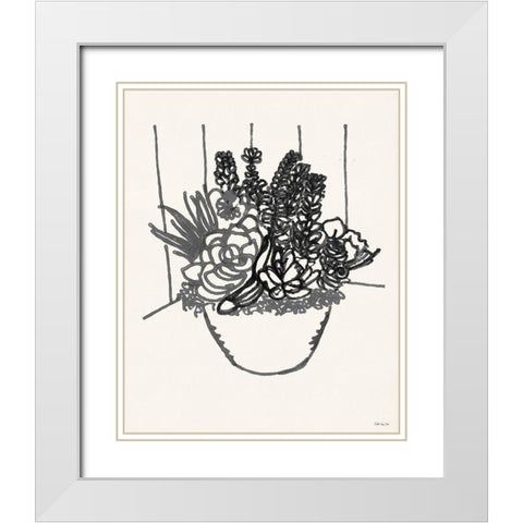 Succulent Basket II White Modern Wood Framed Art Print with Double Matting by Stellar Design Studio