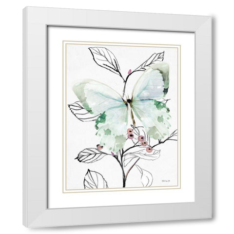 Butterfly Branch White Modern Wood Framed Art Print with Double Matting by Stellar Design Studio