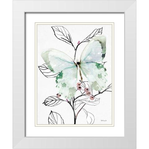Butterfly Branch White Modern Wood Framed Art Print with Double Matting by Stellar Design Studio