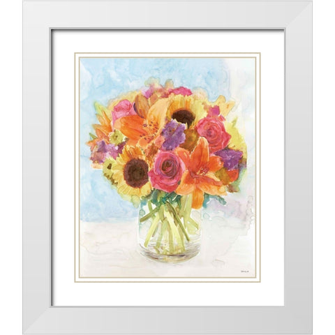 Vase with Flowers I White Modern Wood Framed Art Print with Double Matting by Stellar Design Studio