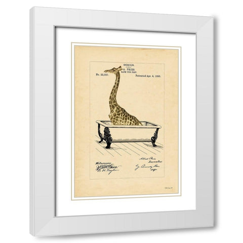 Giraffe in Tub White Modern Wood Framed Art Print with Double Matting by Stellar Design Studio