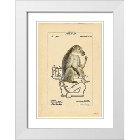 Monkey in Bowl White Modern Wood Framed Art Print with Double Matting by Stellar Design Studio