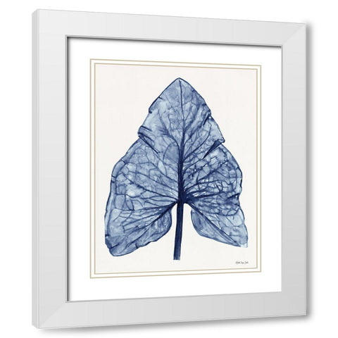 Indigo Leaf White Modern Wood Framed Art Print with Double Matting by Stellar Design Studio