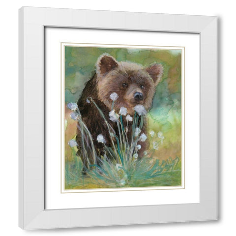 Baby Brown Bear White Modern Wood Framed Art Print with Double Matting by Stellar Design Studio