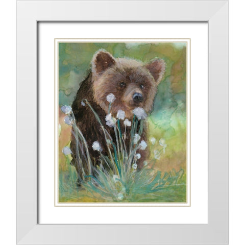 Baby Brown Bear White Modern Wood Framed Art Print with Double Matting by Stellar Design Studio