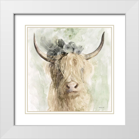 Cow and Crown I White Modern Wood Framed Art Print with Double Matting by Stellar Design Studio