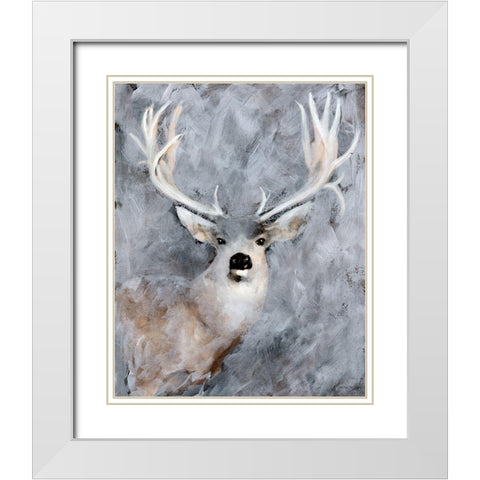 Big Buck II White Modern Wood Framed Art Print with Double Matting by Stellar Design Studio