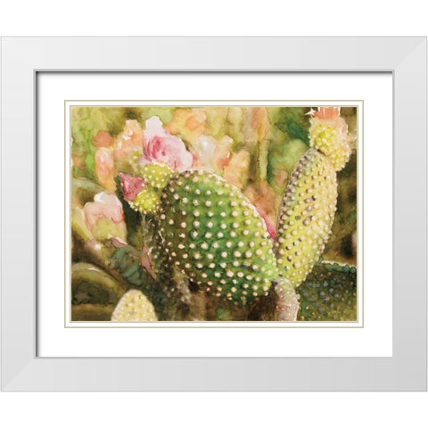 Cactus Flowers White Modern Wood Framed Art Print with Double Matting by Stellar Designs Studio