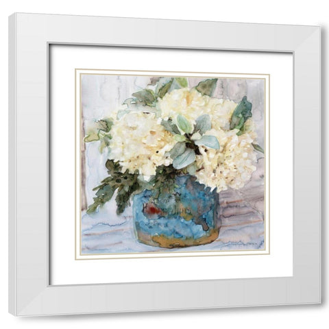 Country Basket of Blooms I White Modern Wood Framed Art Print with Double Matting by Stellar Design Studio