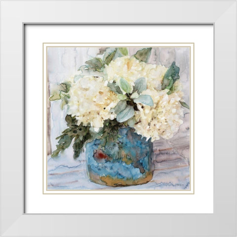 Country Basket of Blooms I White Modern Wood Framed Art Print with Double Matting by Stellar Design Studio