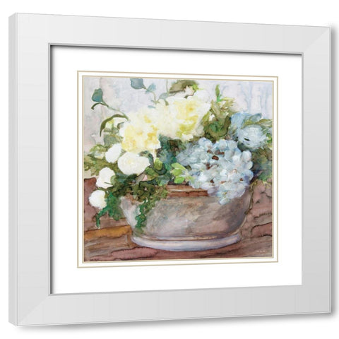 Country Basket of Blooms II White Modern Wood Framed Art Print with Double Matting by Stellar Design Studio