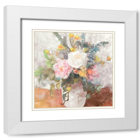 Table Bouquet 2 White Modern Wood Framed Art Print with Double Matting by Stellar Designs Studio