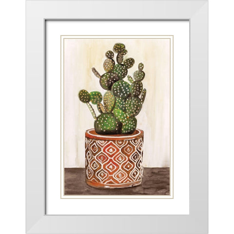 Potted Cactus I White Modern Wood Framed Art Print with Double Matting by Stellar Designs Studio