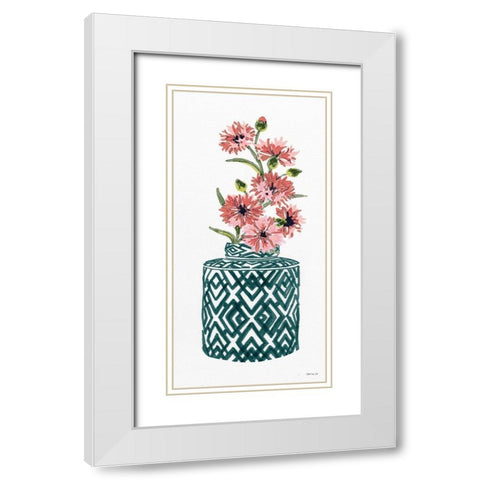 Tile Vase with Bouquet II White Modern Wood Framed Art Print with Double Matting by Stellar Designs Studio