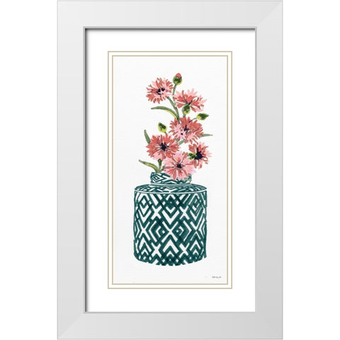Tile Vase with Bouquet II White Modern Wood Framed Art Print with Double Matting by Stellar Designs Studio