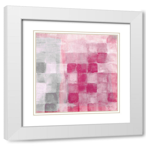 Fuchsia and Gray Grid White Modern Wood Framed Art Print with Double Matting by Stellar Designs Studio