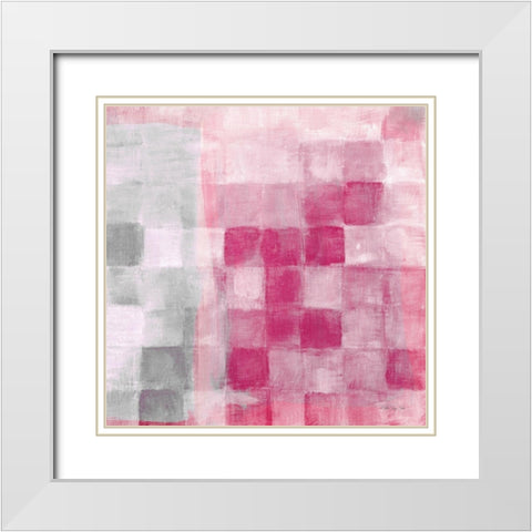Fuchsia and Gray Grid White Modern Wood Framed Art Print with Double Matting by Stellar Designs Studio